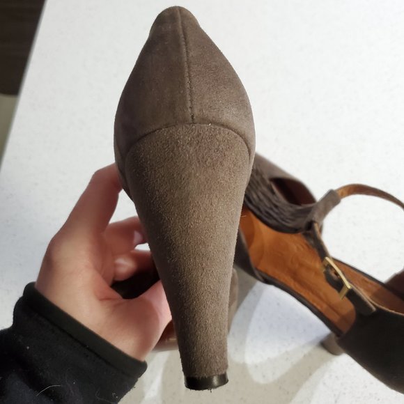 Chie Mihara micro suede leather heals - fringe t strap front - Picture 6 of 12